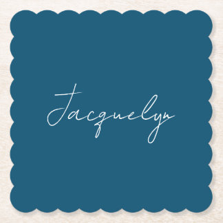 Ocean Blue Plain Elegant Modern Minimalist Name Paper Coaster