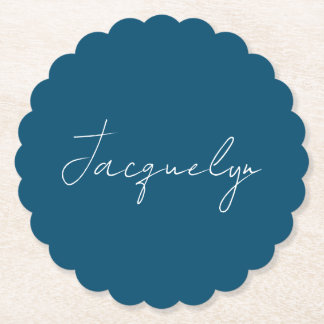 Ocean Blue Plain Elegant Modern Minimalist Name Paper Coaster