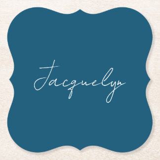 Ocean Blue Plain Elegant Modern Minimalist Name Paper Coaster