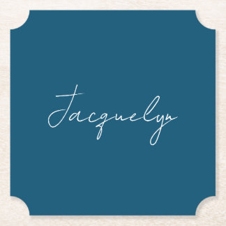 Ocean Blue Plain Elegant Modern Minimalist Name Paper Coaster