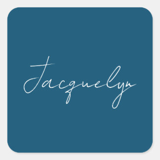 Ocean Blue Plain Elegant Modern Minimalist Name Square Sticker