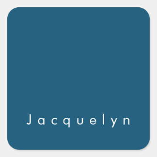 Ocean Blue Plain Elegant Modern Minimalist Name Square Sticker