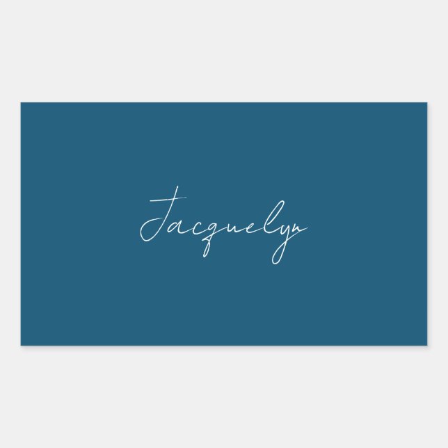 Ocean Blue Plain Elegant Modern Minimalist Name Sticker (Front)