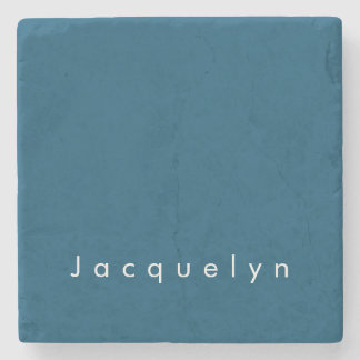 Ocean Blue Plain Elegant Modern Minimalist Name Stone Coaster
