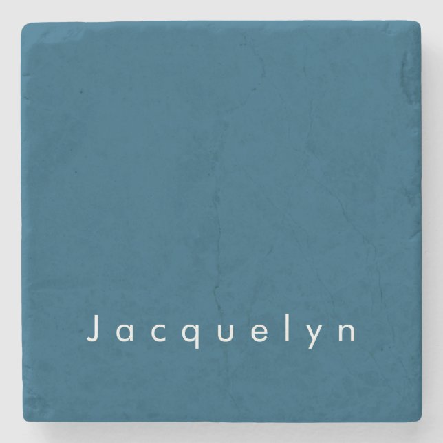 Ocean Blue Plain Elegant Modern Minimalist Name Stone Coaster (Front)