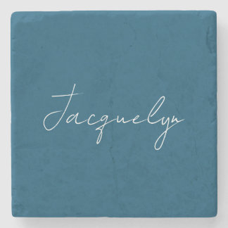 Ocean Blue Plain Elegant Modern Minimalist Name Stone Coaster