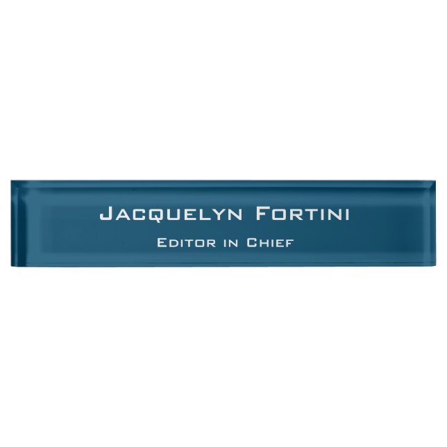 Ocean Blue Plain Elegant Modern Minimalist Simple  Nameplate (Front)