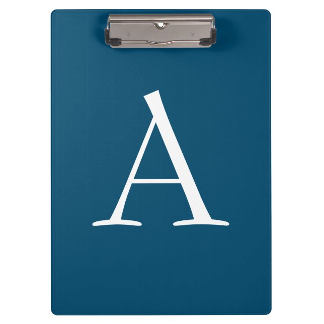Ocean Blue Plain Elegant Modern Monogram Initial Clipboard (Front)