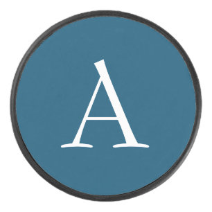 Ocean Blue Plain Elegant Modern Monogram Initial Hockey Puck