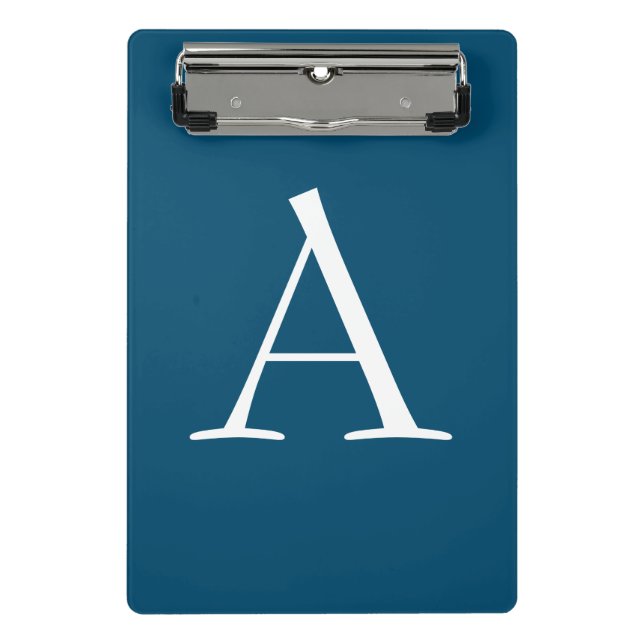 Ocean Blue Plain Elegant Modern Monogram Initial Mini Clipboard (Front)