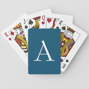 Ocean Blue Plain Elegant Modern Monogram Initial Playing Cards