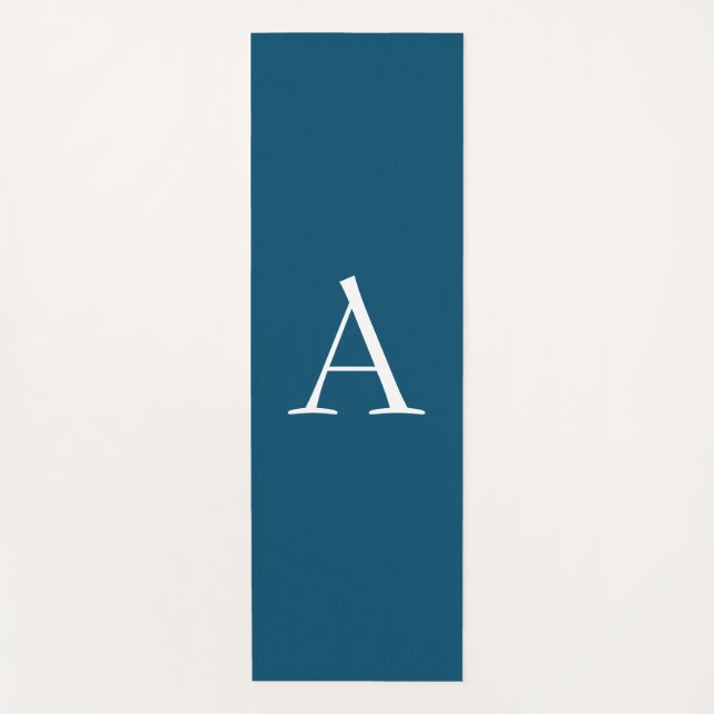 Ocean Blue Plain Elegant Modern Monogram Initial Yoga Mat (Front)