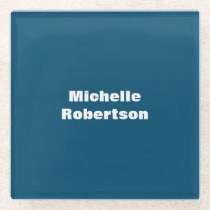 Ocean Blue Plain Minimalist Add Own Name Glass Coaster