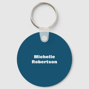 Ocean Blue Plain Minimalist Add Own Name Keychain