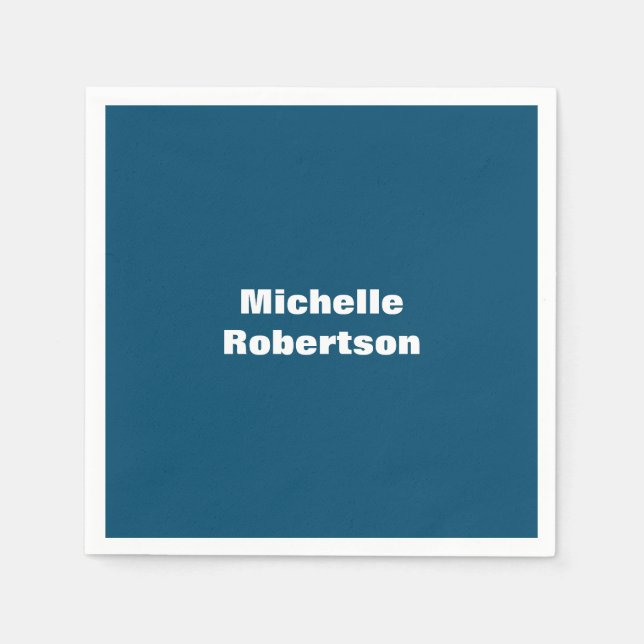 Ocean Blue Plain Minimalist Add Own Name Napkin (Front)