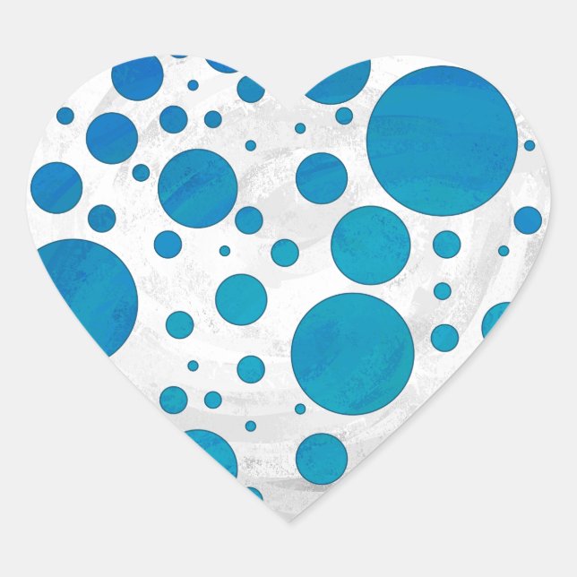 Ocean Blue Polka Dots Heart Sticker (Front)
