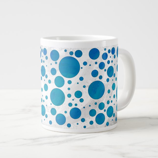 Ocean Blue Polka Dots Large Coffee Mug (Front Right)