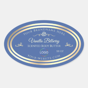 Ocean Blue Product Label with Gold Frame and Logo