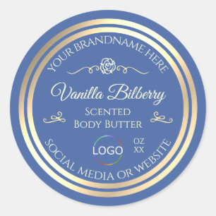 Ocean Blue Product Label with Gold Frame and Logo