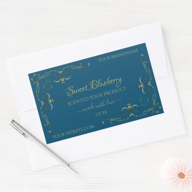 Ocean Blue Product Labels Decorated Gold Corners (Envelope)