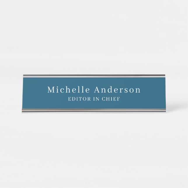 Ocean Blue Professional Manager Modern Plain Desk Name Plate (Front)