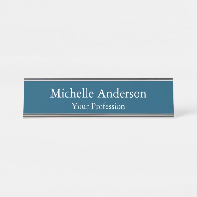 Ocean Blue Professional Manager Modern Plain Desk Name Plate (Front)