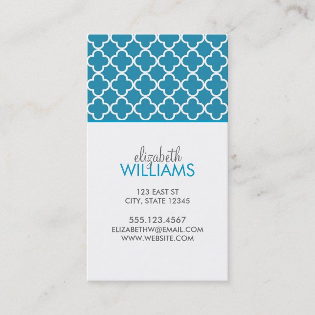 Ocean Blue Quatrefoil Pattern Business Card (Front)