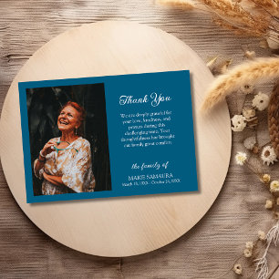 Ocean Blue Romantic Customize Photo Funeral Thank You Card
