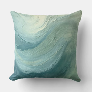 Ocean Blue Sage Green Modern Coastal Waves Print Throw Pillow