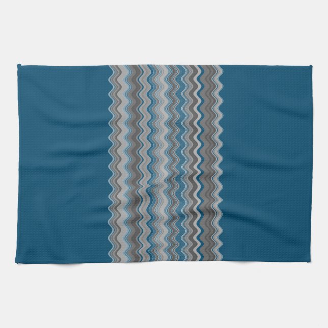 Ocean Blue Silver Grey Grey Wavy Zigzag Pattern Le Kitchen Towel (Horizontal)