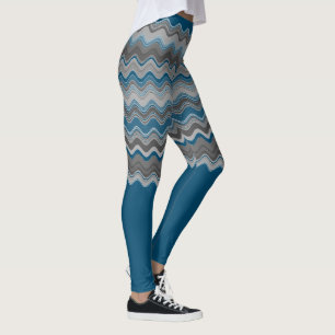 Ocean Blue Silver Grey Grey Wavy Zigzag Pattern Le Leggings