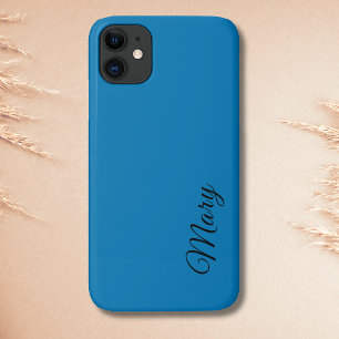 Ocean Blue Solid Colour Minimalist Elegant Name iPhone 11 Case