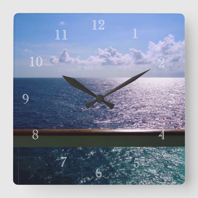 Ocean Blue Square Wall Clock (Front)