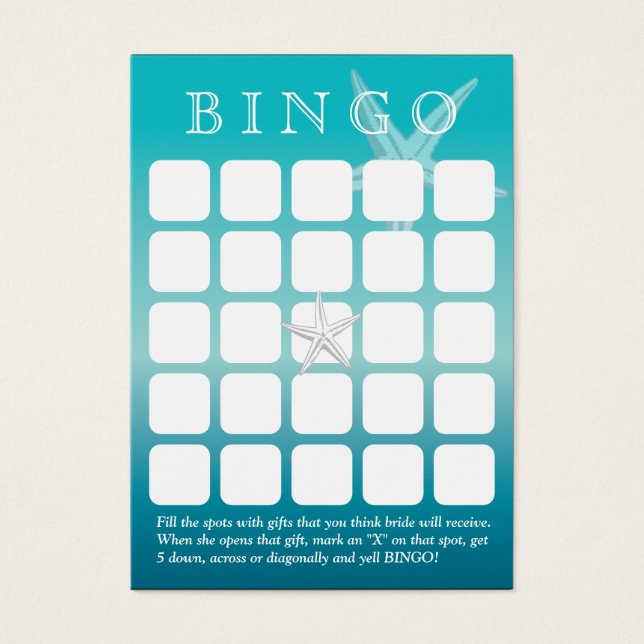 Ocean Blue Starfish Carte de bingo 5x5 Fête des ma (Devant)