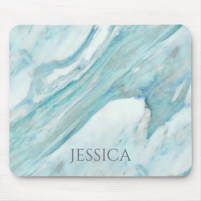 Ocean Blue Surf Abstract Marble Pattern Mouse Pad (Front)