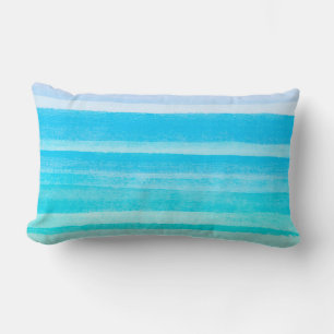 Ocean Blue Teal Watercolor Ombre Stripe Lumbar Pillow