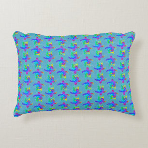 Ocean Blue Tie Dye Island Tribal Turtles Accent Pillow