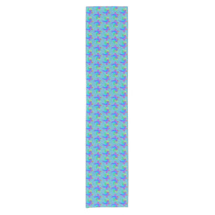 Ocean Blue Tie Dye Island Tribal Turtles Short Table Runner