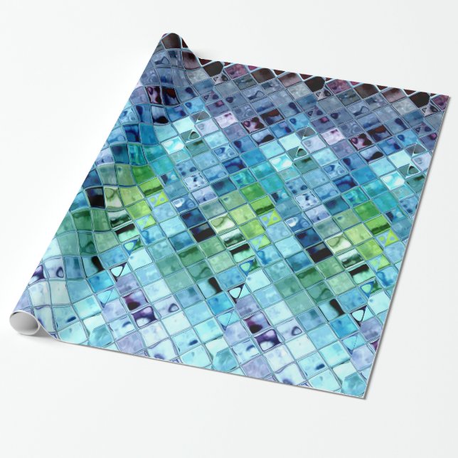 Ocean Blue Tile Art on Customizable Quality Paper (Unrolled)