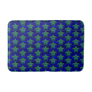 Ocean Blue Tribal Green Sea Turtles Bath Mat