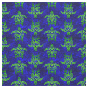 Ocean Blue Tribal Green Sea Turtles Fabric