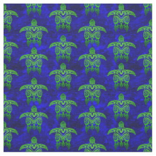 Ocean Blue Tribal Green Sea Turtles Fabric