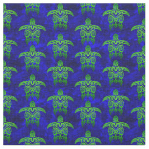 Ocean Blue Tribal Green Sea Turtles Fabric
