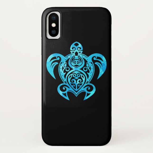 Ocean Blue Tribal Hawaiian Sea Turtle Case-Mate iPhone Case (Back)