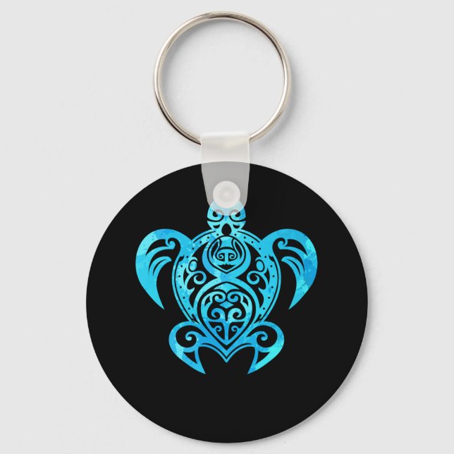 Ocean Blue Tribal Hawaiian Sea Turtle Keychain (Front)