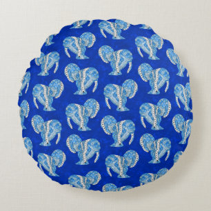 Ocean Blue Tribal Tattoo Manatees Round Pillow