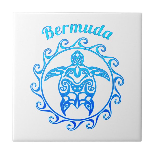 Ocean Blue Tribal Turtle Bermuda Tile (Front)