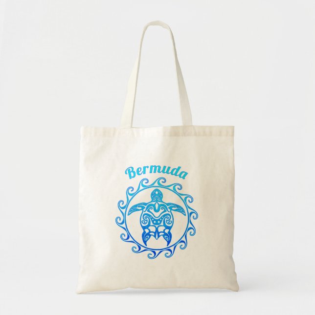 Ocean Blue Tribal Turtle Bermuda Tote Bag (Front)