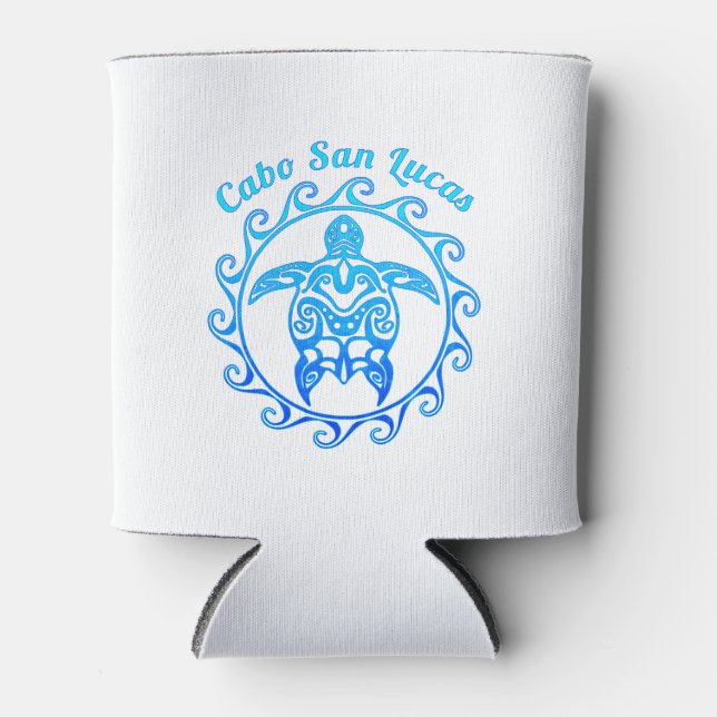 Ocean Blue Tribal Turtle Cabo San Lucas Can Cooler (Front)