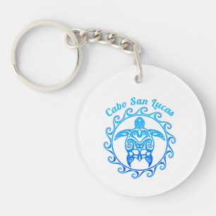 Ocean Blue Tribal Turtle Cabo San Lucas Keychain